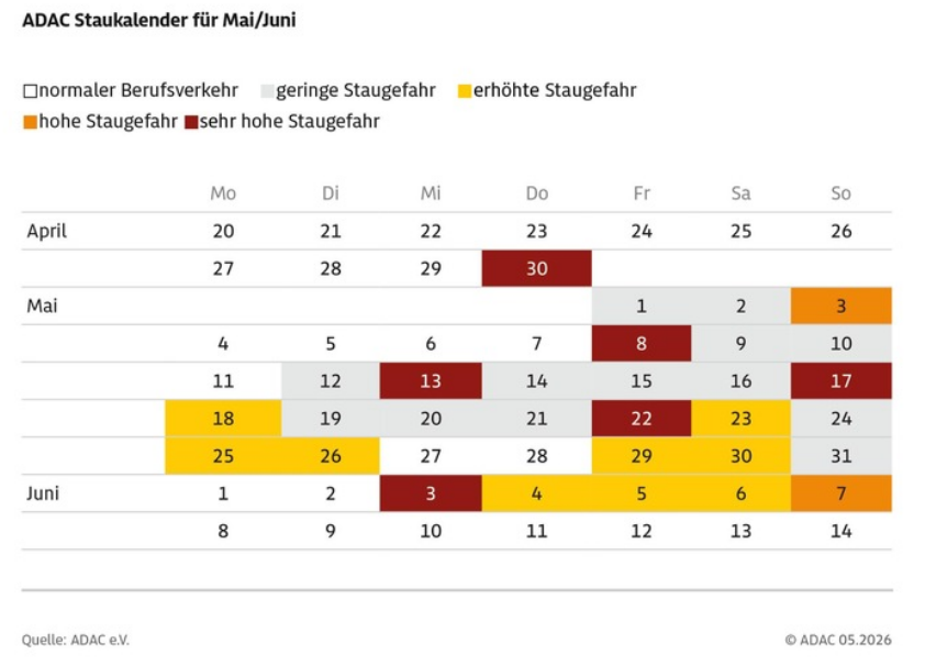 ADAC Staukalender Mai , Juni