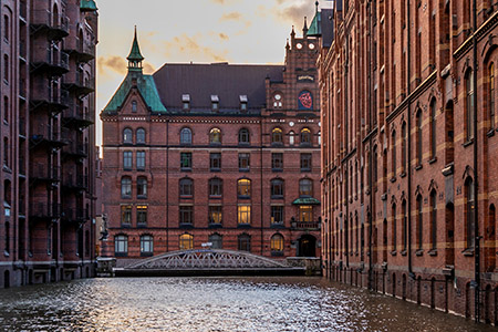überschwemmte Speicherstadt in Hamburg